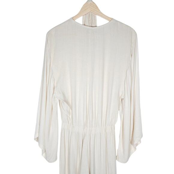 Indah Jumpsuit Small Cream Linen Blend Long Sleeves Neck Tie One Piece Outfit - Picture 12 of 15